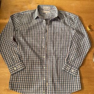 NORDSTROM Button Up Shirt Boys Sz 16 Blue Pink Long Sleeve Wrinkle Free Collar